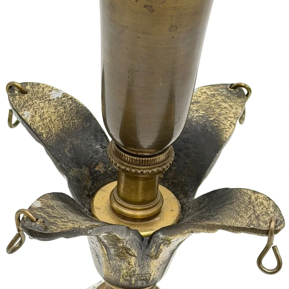 Vtg MCM Bronze Finish Taper Candle Holder Crystal Marble Hollywood Regency 10